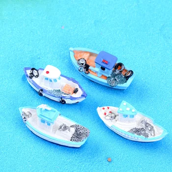 Морска Яхта Рибарска лодка Миниатюрна Фигурка за Украса страхотна градина Аквариумный аквариум детски играчки фигурки от смола занаят TNB132