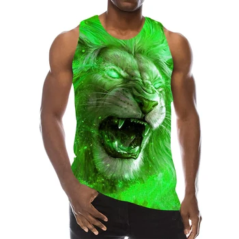 Мъжка Риза с изображение на Лъв, 3D Принт, Морски Животни, Топ Без Ръкави, С Шарките на Лъвове, Графичен Жилетка с участието на Животни