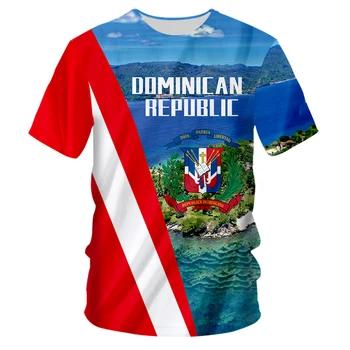 Мъжка Тениска С 3D Принтом, Национален Флаг на Доминиканската Република, на Пара, Ежедневна Спортна Тениска в Голям Размер, С Кръгло Деколте, Всекидневни Топ С Къс Ръкав