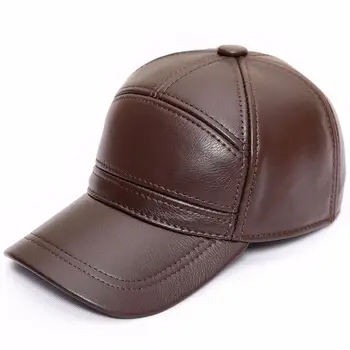 Мъжка бейзболна шапка от телешка кожа, есенно-зимна шапка с утиным по езика, кожена шапка с чадър за почивка на открито