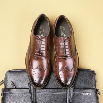 Мъжки Бизнес Кожени Обувки Броги Рокля Дерби Естествена Кръгла Однотонная Дишаща Сватба