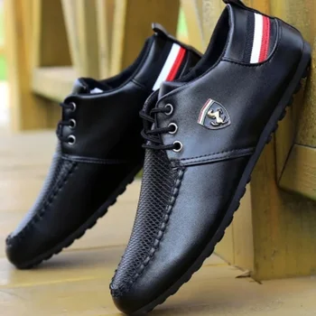 Мъжки ежедневни обувки от изкуствена кожа, обувки на точки, британски маратонки, Мокасини, улични лоферы, Дишащи обувки с мека подметка, бизнес обувки
