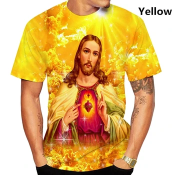 Мъжки и дамски тениски с 3D-принтом, ежедневни риза с къси ръкави и кръст, мода мъжка тениска оверсайз с принтом на Исус