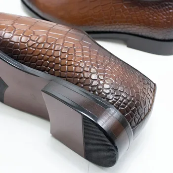Мъжки официалната обувки От Естествена Кожа, Луксозна Oxfords Ръчно изработени с Крокодиловым модел, бизнес и сватбени и вечерни модела Обувки на Дантела-за Мъже