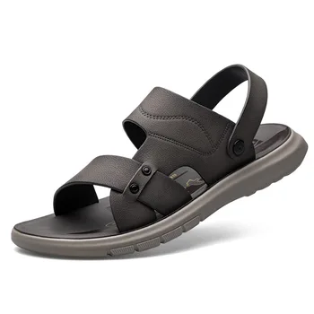 Мъжки сандали 2022 г., лятна ежедневни Плажни обувки от телешка кожа, Модерен висококачествени Чехли, Висококачествени обувки и дебела подметка