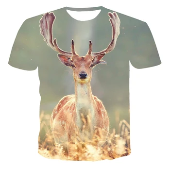 На лов за елен, 3D печат, тениска с Животни, Мъжки, Дамски, Детски, Спорт На Открито, Популярен Забавен Кръгъл отвор, Летен Тънък Качество Топ