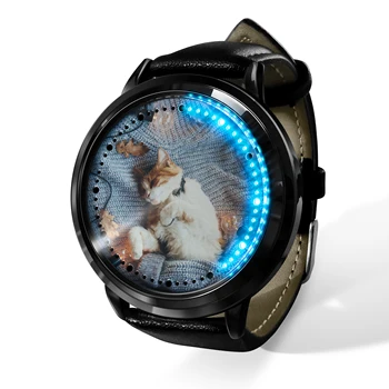 Най-добрите Луксозни Сини led Светлинен часовник със сензорен екран, Очарователни Животни с принтом под формата на Кученце Котки, Мъжки часовници за подарък