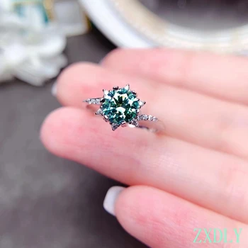 Най-новото потрескивающее зелен пръстен с муассанитом за жени, бижута годежен пръстен за сватба, сребърен пръстен, проба 925, подарък за рожден ден