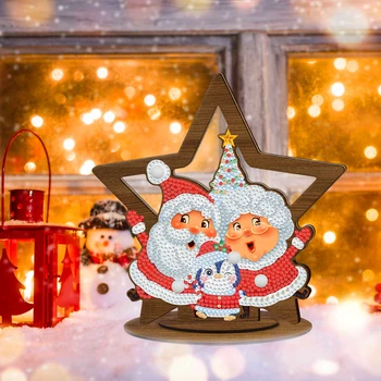 Направи си САМ Диамантена Живопис Дървена Коледно Украшение на Дядо Коледа Планински Кристал, Мозайка масата Украса Diamond Изкуство, Занаят Коледен Начало Декор