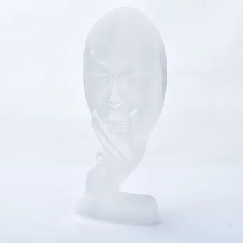 Натурален Бял Селенит Гипс Резба Маска-като Лицето на Рейки Гипс Изцеление Crystal Руда Украса Фигурка Занаят Начало Декор Подаръци