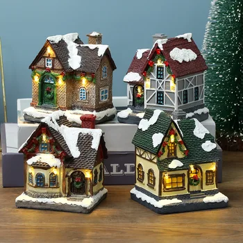 Нов Светлинен Малка Къща Декорация На Коледна Украса Смола Игла Коледни Подаръци Подаръци Бижута Занаяти Фигурки