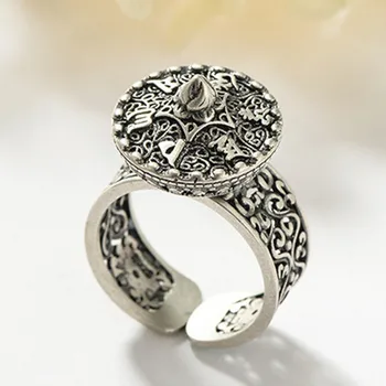 Нов женски пръстен от сребро S925, модно дамско пръстен с шестизначным шарките на мантри, регулируема женски пръстен, винтажное тайское сребърни женски