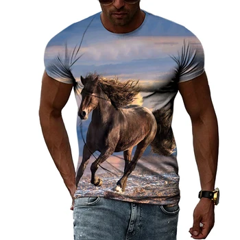 Нова мода тениска с изображение на Животно Кон за мъже, Летни Ежедневни тениски с 3D принтом и графики, трендови тениски в стил хип-хоп с къс ръкав