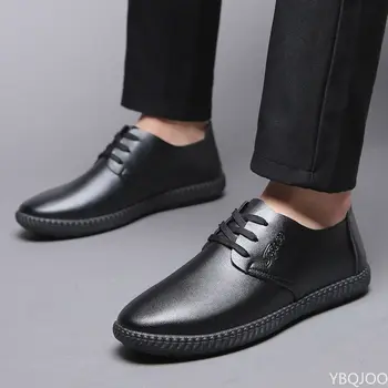 Нова мъжки обувки Кожени обувки от изкуствена кожа, Мъжки Удобни Ежедневни тънки обувки в британския стил, с ниски берцем, Кожени обувки, Официалната обувки