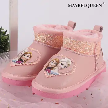 Нови розови зимни Ботуши Принцеса Дисни за момичета; Водоустойчив обувки; Нескользящая обувки; размер b 23-35