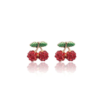 Нови сладки апликации ягоди череша ябълка обеци с плодове, модни обеци с червени цветове, женски нежни обеци, Бижута на едро
