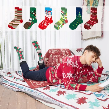 Новият Дядо Коледа Лосове Снежен Човек Памучни Дамски Чорапи Със Средна Дължина, Нова Година, Коледни Чорапи