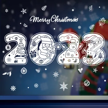 Ново Коледна Украса С Алуминиева Дограма, Стъклени Етикети 2023 Номер Весели Коледни Стикери За Коледна Украса За Дома Честита Нова Година 2023