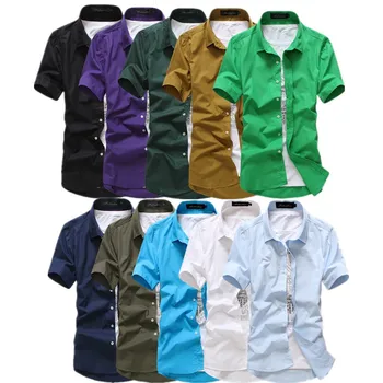 Новост 2019, Мъжки Ризи с Къси Ръкави, Модерни ежедневни Панталони Памучни Ризи за Пролет-Лято, 15 Цвята, Безплатна Доставка