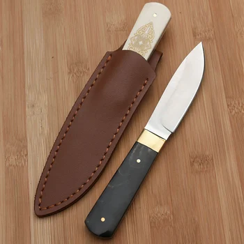 Нож с фиксирано Острие Ръчно изковки от стомана с висока твърдост на прав нож, открит нож за оцеляване в къмпинг EDC инструмент Ловен нож