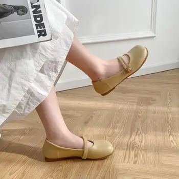 Обувките Мери Джейн кожени обувки женски 2022 летни нови нежни вечерни обувки в корейски стил в стил ретро плитки дамски обувки