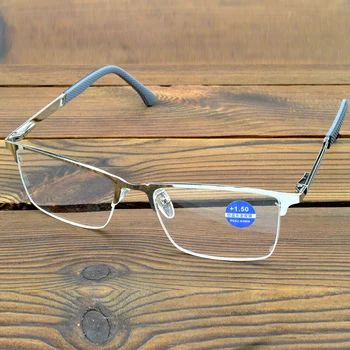 Очила за Четене от Сплав Al-mg с половин рамки в стил на Изпълнителния офис за Мъже с футляром от полиуретан +0.75 +1 +1.25 +1.5 +1.75 +2 +2.5 до +4
