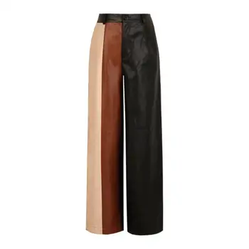 Панталони от изкуствена кожа, дамски есен-зима свободни панталони с дължина до глезена 2020 г., хит на продажбите, цветен ред, широки панталони от изкуствена кожа, панталони L1594
