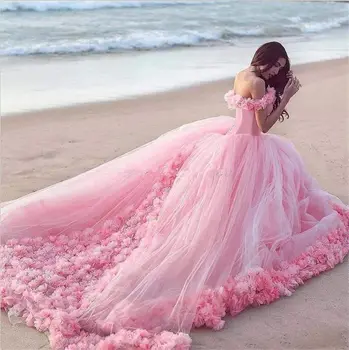 Пищни Рокля Розова Бална Рокля С 3D Цветя Корсетные Рокли Принцеса Vestido De Debutante Буйни Рокля Бална Рокля