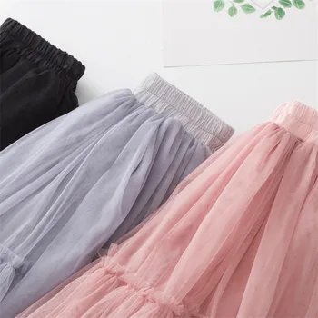 Поли за момичета, памучен лейси детска пола-пакетче, однотонная детска пола, бална рокля, пролет-есен облекло, розова, сива с черна пола-пакет за парти