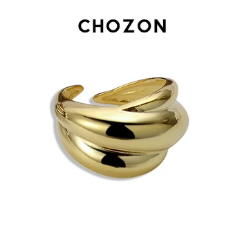 Преувеличени широк пръстен от сребро 925 проба жена на вятъра просто плавно отваряне 18-каратово Злато Япония чист червен показалеца пръстен минималистичен