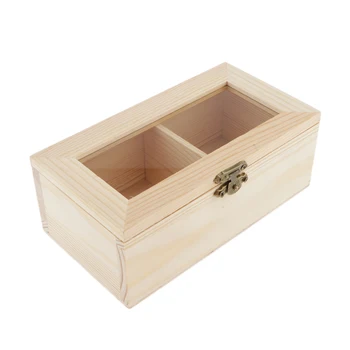 Проста Дървена Ковчег За бижута Кутия за Чай, Органайзер, Кутия За съхранение с Ключалка, 2 Слотове