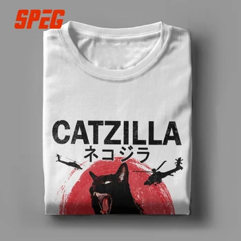 Реколта Тениска Catzilla Japanese Sunset Cat Lover, Мъжки Новост, Тениска, От Чист Памук Кръгла Яка, Къси Тениски с дълъг Ръкав 4XL 5XL