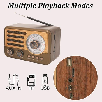 Ретро Преносими Радио FM/AM/SW Радио Приемник Класически Bluetooth Високоговорител TF/USB/AUX MP3 Музикален Плейър с Led Фенерче за Подарък
