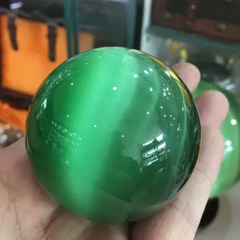 Рядък Естествен Кварц зелено Котешко Око Crystal Исцеляющий Топка Обхват 60 мм + Поставка 5AAA