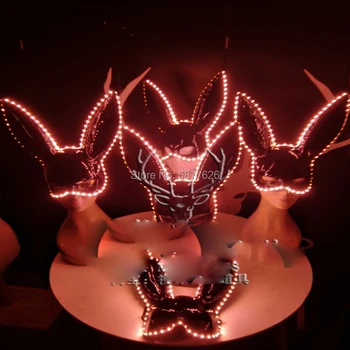Светещ маска на зайче led светлини Нощен Клуб гого show светещи led маска на зайче cosplay маска за парти