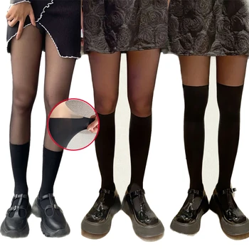 Секси дамски чорапи над коляното двойна ивица прозрачна черна дантела чорапи лоскутные копринени чорапи писмо риболов топли чорапогащи