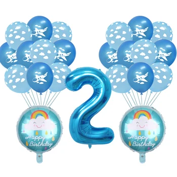 Синьо-Бял Облак Латексови Балони Момче Самолетни Билети На Тема Рожден Ден Конфети Балон За Душата На Детето Сватбен Декор Globos