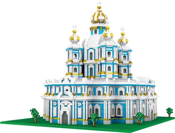 Смолни на Мини Строителни Блокове на Русия Санкт Петербург Архитектура 3D Модел Микро Диамантени Тухли Играчки За Детски Подарък