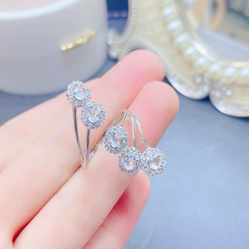 Специална цена за нови продукти Натурален Аквамарин женски пръстен короната дизайн сребро проба 925