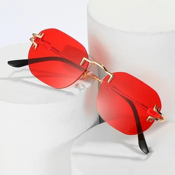 Старинни Луксозни Дамски Слънчеви Очила Без Рамки Дизайнерско Марка Дами Известни Нюанси UV400