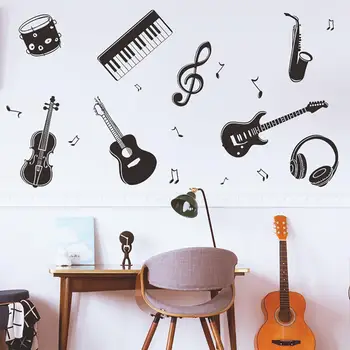 Стикер За стена С Дизайн на Музикални инструменти, Стенни Стикери, Самозалепващи PVC Декорации За Прозорци, Стикер На Стената, Домашен Декор