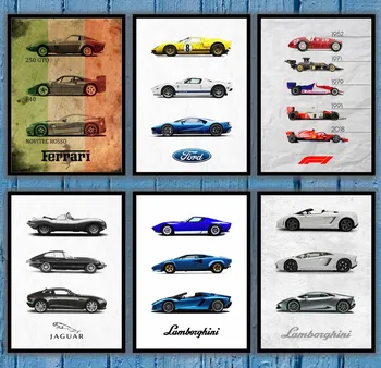 Суперавтомобили Ретро Автомобил Auto Кола Плакати на Скандинавскую тема Без Рамка
