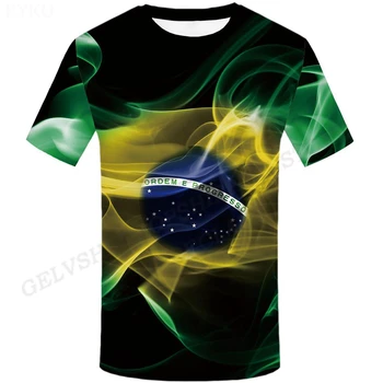 Тениска с флага на Бразилия, Мъжки И Дамски Модни тениски, Бебешки Блузи в стил хип-хоп, Тениски, Тениска Със Зелен Пламък, Футболни Тениски, Унисекс, Тениски, Бразилия