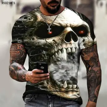 Тениска с черепа, 3D Мъжка тениска с принтом High street, серия Ужасите, тениска с Труден човек, Летен Модерен Топ, мъжки t-shirt Голям Размер