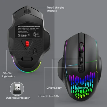 Трехрежимная 2,4 G Bluetooth Жичен Детска Мишка 1600 dpi Оптична Компютърна Мишка RGB Безжична Мишка USB Мишка За Гейм Офис Лаптоп