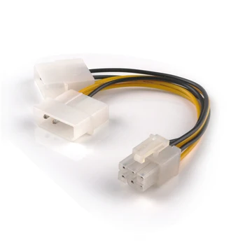 Удължен кабел сплитер захранване SATA PCI-E конектор 6Pin за свързване на две кабелям хранене Molex 4pin x 2 сплитер Y Кабели за захранване на графичната карта