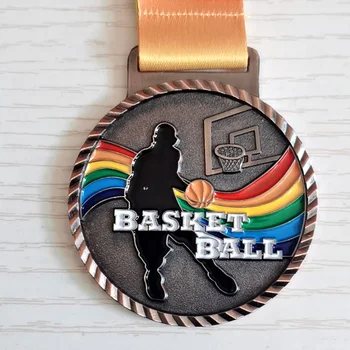 Цветна медал Slam Dunk + цветна панделка е подходящ за всички видове баскетболни игри 6,8 см