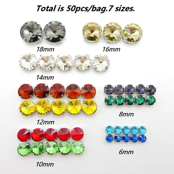 Цветни стъклени кристали с кръгла форма, 7 размери микс 50 бр. сребърен нокът flatback шият планински кристал дрехи обувки чанти сам цветна декорация