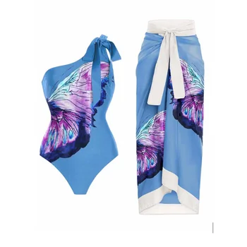 Цял бански с принтом пеперуди на едно рамо и нос, празнична плажна рокля, Дизайнерски бански костюми, летни дрехи за сърфиране