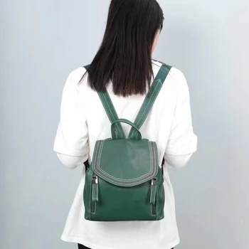 Чанта с капак на рамото си, една Жена с раница от естествена кожа, Дамски Училищна чанта от естествена Телешка Кожа, Чанта през рамо за момичета D201